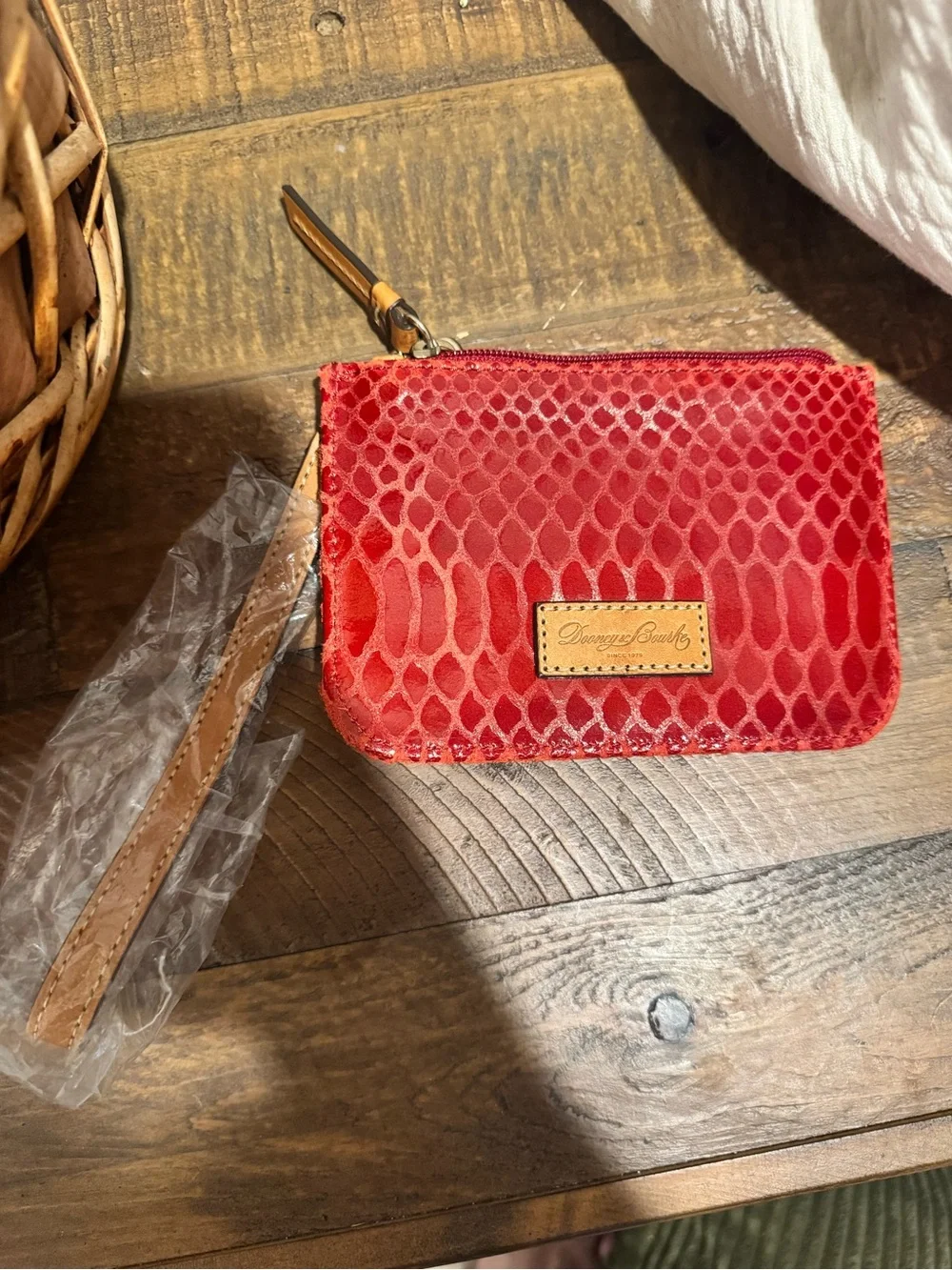 Dooney & Bourke Red Snake-Embossed Hobo with Tan Trim